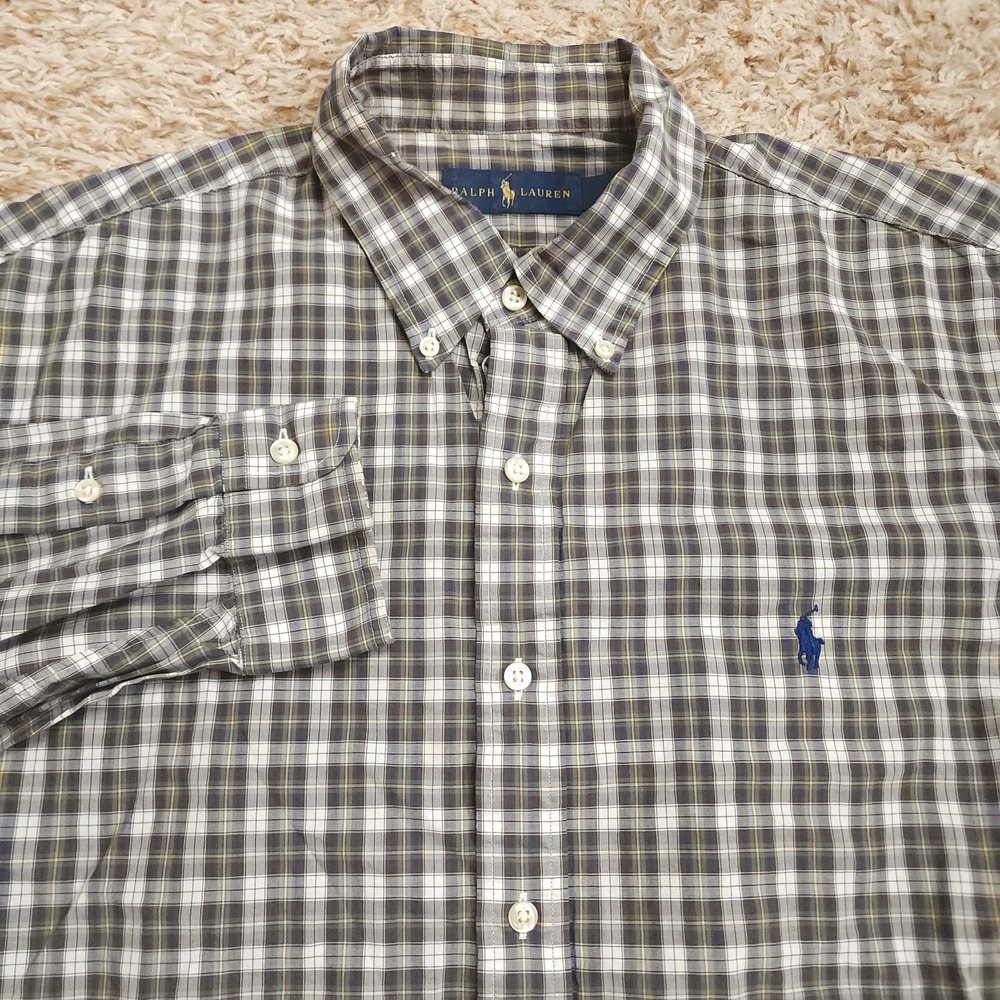 Ralph Lauren Green Plaid Mens XL Oxford Long Sleeve Button Up Casual Shirt